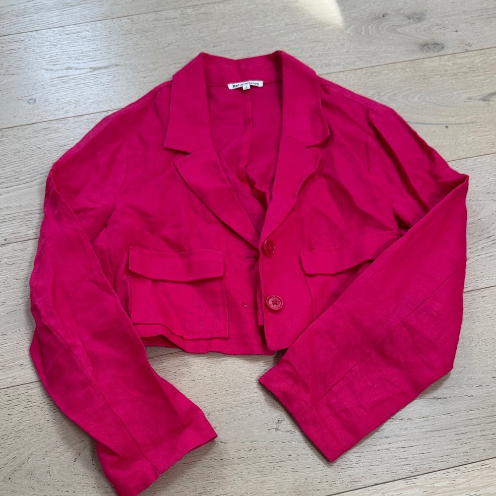 Reformation Fuchsia Cropped Blazer